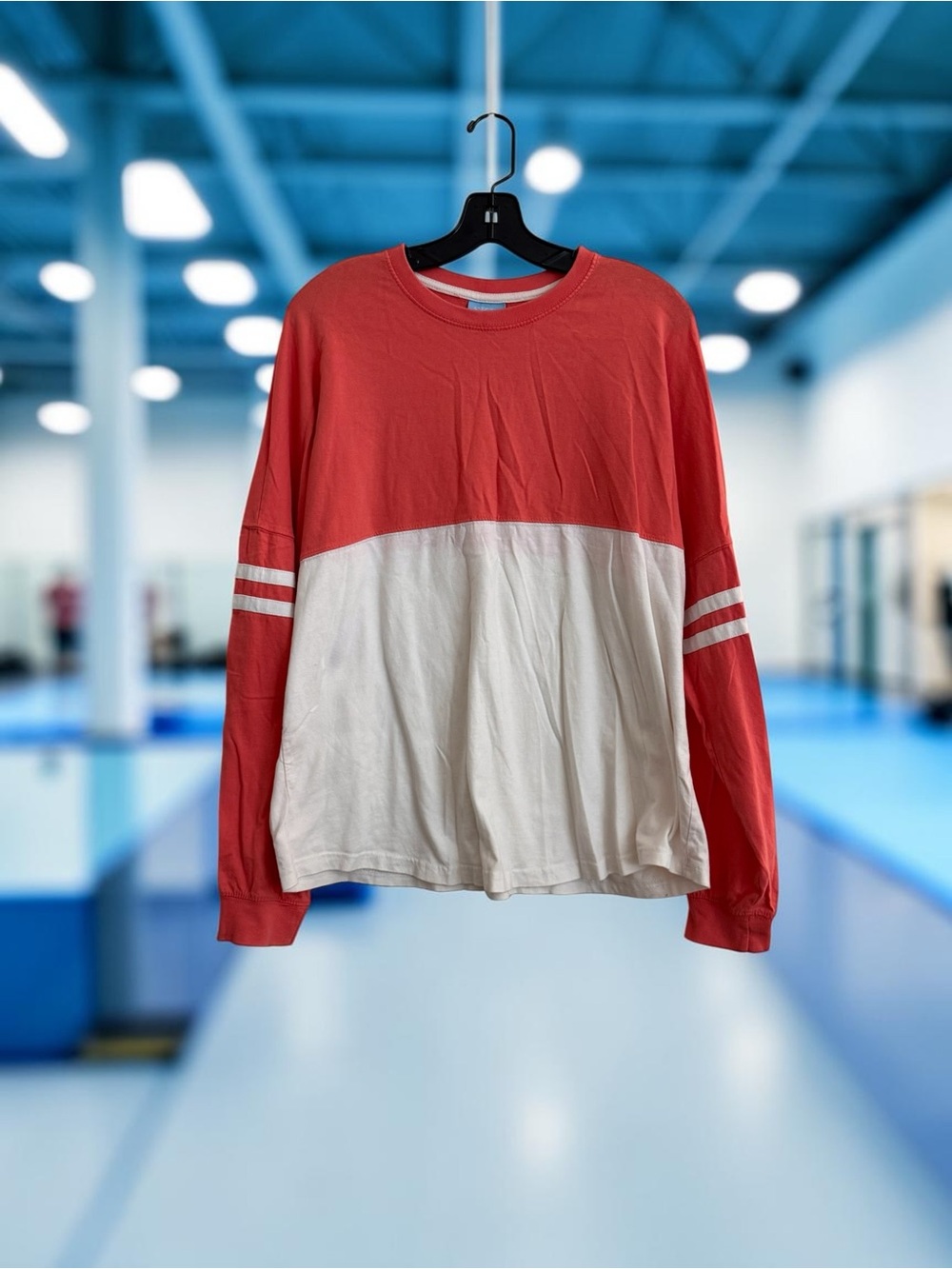 Sky Red and White Colorblock Long-Sleeve Crewneck